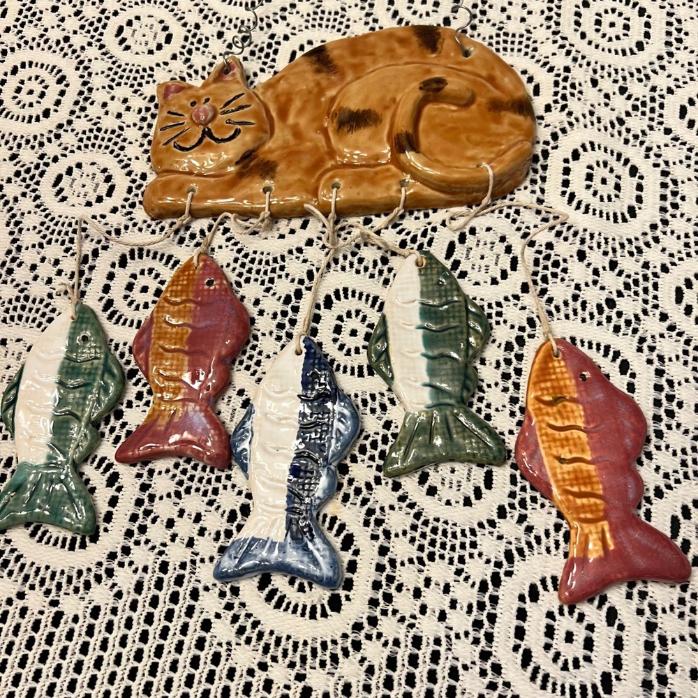Ceramic Cat Fish Wind Chime Wall Décor | Kitschy